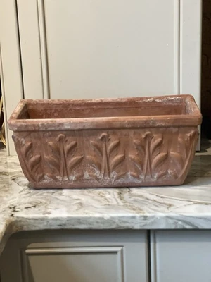 Caixa de janela vintage italiana terracota vaso de plantadeira retangular folhas de jardiniere - Imagem 1 de 4
