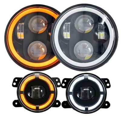 For Hummer H2 H3 H3T 06-10 7" LED Headlights+4" Fog Lights Combo Halo Angel Eyes - Image 1 of 4