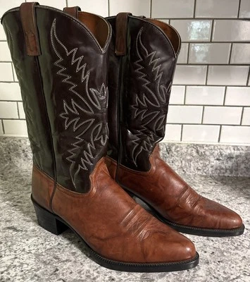 Botas Texas Marca Couro Marrom Pé Cowboy Western Masculina Tamanho 13 D Excelente Estado Usado EUA - Imagem 1 de 4