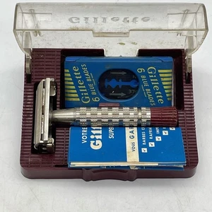 Vintage Gillette Red Tip Super Speed Safety Razor w/ Original Case & Blue Blades - Bild 1 von 3