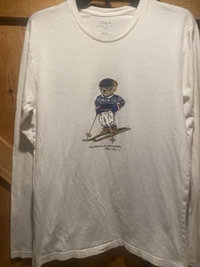 Polo Ralph Lauren Shirt Mens White Long Sleeve Ski Bear Size Small - Picture 1 of 4