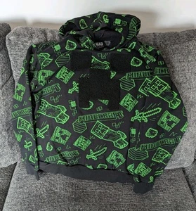 Youth Boys L ( 10/12 ) Minecraft Creeper Hoodie Pullover Sweatshirt Black/Green - Picture 1 of 12