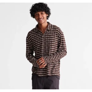 Urban Outfitters BDG Long Sleeve Polo Shirt Brown & White Retro Stripe Men Large - Picture 1 of 10