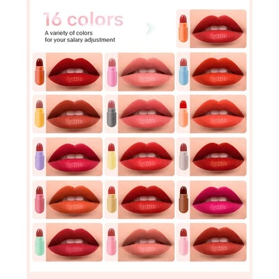 16 Farben Mini Capsule Lippenstift Matte Portable Bunte Pille Geformte - Bild 1 von 4