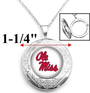 Ole Miss Womens Sterling Silver Link Chain Necklace & Locket Jewelry D16 - Picture 1 of 6