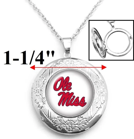 Ole Miss Womens Sterling Silver Link Chain Necklace & Locket Jewelry D16 Cover
