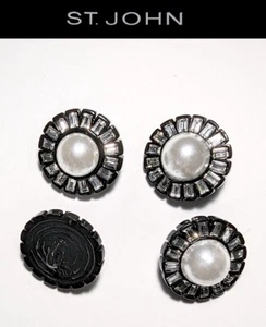 St John Knits Black Enamel Ice Crystal Faux Pearl Replacement Buttons - Picture 1 of 1
