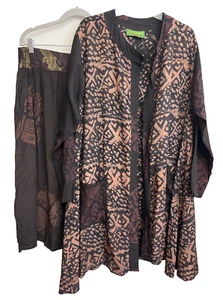Kusnadi Jacket & Crop Pants Long Sleeve Black Pink VTG Pockets OS Aztec - Picture 1 of 14