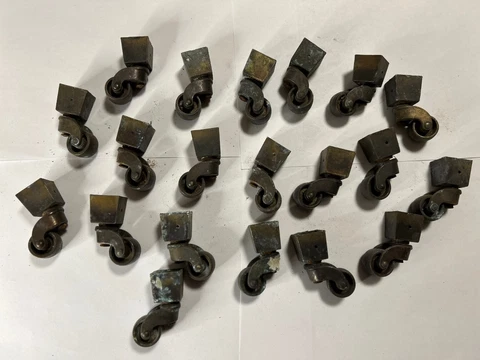 Group Of 20 Square Antique Or Vintage Brass Furniture Casters - Used Cover