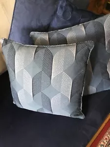 16" Laura Ashley Geometric Indigo complete cushions PIPED x 2 - Picture 1 of 2