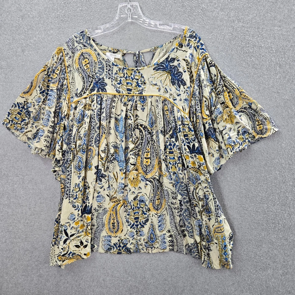 Blusa Maurices Mujer Top 3X Amarillo Floral Paisley Boho Manga Acampanada Pullover Foto 1 de 4