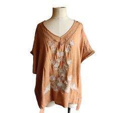 By Together Los Angeles Floral Boho Embroidered  Tunic Linen Blend  Sz L  Ginger
