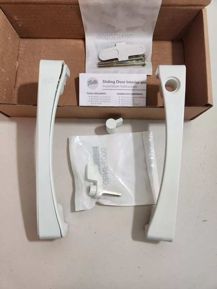 PELLA WHITE EXTERIOR/WHITE INTERIOR HANDLE SET FOR SLIDING DOOR XO, NEW IN BOX - Image 1 of 1
