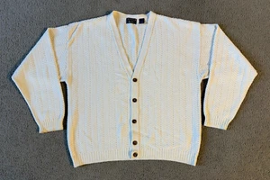 VTG Trader Bay Men's White Cotton Cardigan Grandpa Sweater - Size Large - Picture 1 of 4