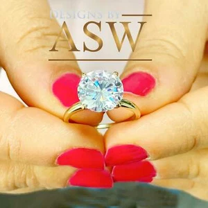 LARGE 14K Solid Yellow Gold Round Cut Moissanite Engagement Ring Deco, Bridal, W - Picture 1 of 10