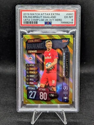 2019 Topps UCL Match Attax Extra Hat-Trick Hero Erling Haaland PSA 6 Rookie #HH1 - Image 1 of 2