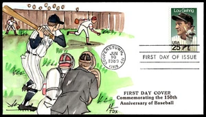 1989 Lou Gehrig FDC 150th Anniversary of Baseball HP Melissa Fox Cachet - Picture 1 of 2