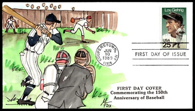 1989 Lou Gehrig FDC 150th Anniversary of Baseball HP Melissa Fox Cachet - Image 1 of 2