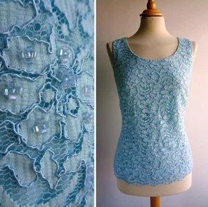 JACQUES VERT Blue Beaded Lace Top Camisole fits UK12 Wedding Mother of the Bride - Picture 1 of 20