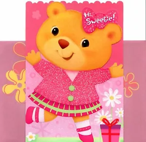 Happy Birthday Sweetie Girl Pink Teddy Bear Bears Hallmark Greeting Card - Picture 1 of 3