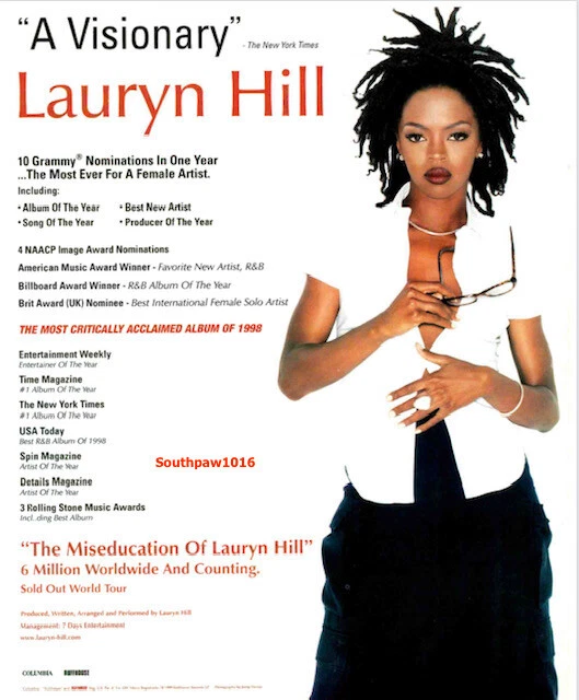 1998 Lauryn Hill The Miseducation Of Lauryn Hil Music Industry Promo Reprint Ad - Image 1 of 1