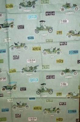 Vintage Green 1908 Maxwell Ford T Auto Car License plates Sew Quilt Craft Fabric - Image 1 of 4