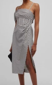 $1590 Carolina Herrera Women's White Striped One-Shoulder Midi Dress Size 0 - Picture 1 of 4