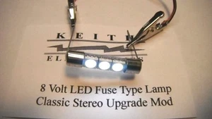 NEW 8 VOLT WHITE LED FUSE TYPE LAMP W/PIGTAIL LEADS MOD UPGRADE  STEREO HIFI - Picture 1 of 2