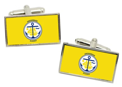 Ankerplatz AK (USA) Flaggen Manschettenknöpfe In Chrom Geschenkbox - Bild 1 von 4