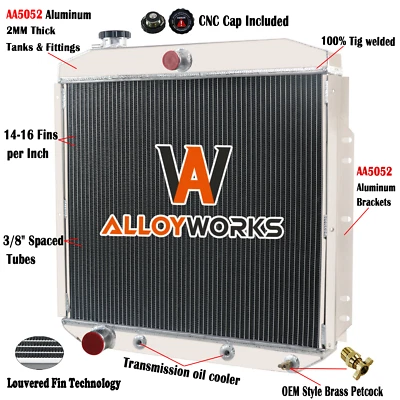 3-Row Aluminum Radiator fit 1953-1956 1954 1955 Ford F100 F250 F350 4.2L 3.9L AT Foto 1 de 4