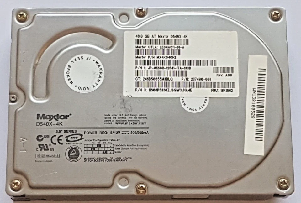 40 GB Ide Maxtor D540X-4K LE04A011-01-A Pn MX4K040H2 P-Ata 5400rpm 2MB HDD 3,5 " - Image 1 of 1