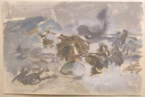 Ukrainian Soviet gouache painting soldier impressionism battle etude - Picture 1 of 3