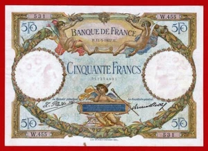XF+, FRANCE, 50 Francs, 1927, scarce date. No pinholes, Stain on bottom margin. - Picture 1 of 2