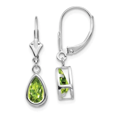 27mm 14k White Gold 8x5mm Pear Peridot Leverback Earrings - Image 1 of 4