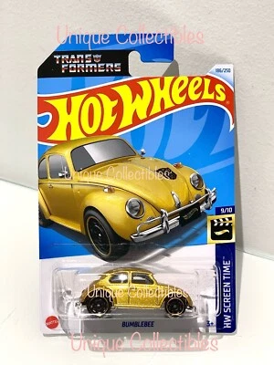 Hot Wheels Transformers Bumblebee Gold HW Screen Time 9/10 Long Card 186/250 NEW - Image 1 of 2