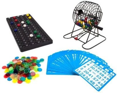 Juego de bingo de lujo - Jaula de rodillos de 6 pulgadas, tablero maestro, 75 bolas multicolores, 300 Foto 1 de 4