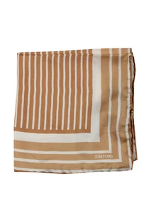 Tom Ford Beige Bolsillo de Seda Patrón Cuadrado a Rayas 16"" x 16"" Nuevo con Etiquetas - Imagen 1 de 2