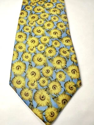 Corbata FOX & CHAVE DE COLECCIÓN con etiquetas girasoles seda pura amarillo azul cielo Foto 1 de 4