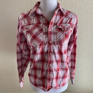 TwentyX Wrangler Western Shirt Pearl Snap Buttons Plaid Embroidered Red: XL - Picture 1 of 10