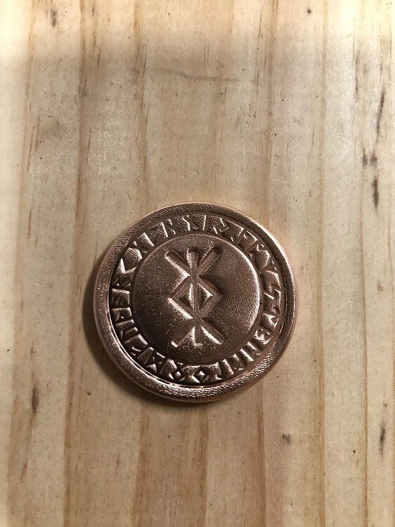 MONEDA RUNA PROTECCIÓN COBRE PROTECCIÓN ENCUADERNACIÓN FORMADA Y ESTAMPADA A MANO - .999 lingotes de cobre Foto 1 de 1