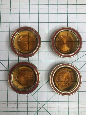 "Juego de 4 magníficos posavasos de vidrio de 3"" para muebles borde de metal rojo ámbar" Foto 1 de 3