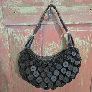 Liz Claiborne Brown Woven Disc Shoulder Bag Boho Y2K Style PurseZip Braid Strap - Picture 1 of 16