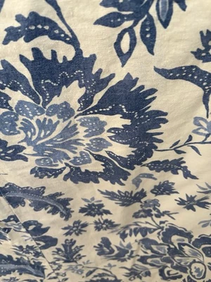 POTTERY BARN 亚麻国王被套蓝色花卉植物棕榈? — 第 1/4 张图片