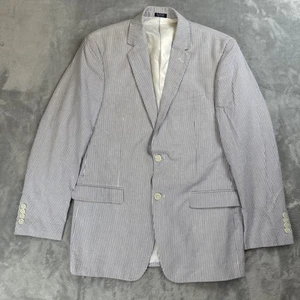 Saddlebred Seersucker Jacket Mens 40L Blue White Blazer Sport Coat Preppy Cotton - Picture 1 of 9