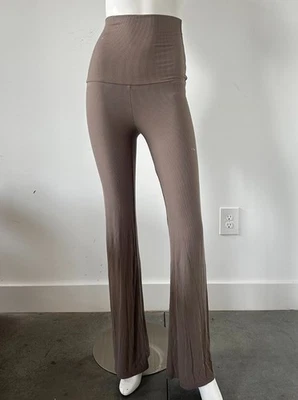 Skims So Soft Foldover Ribbed Pants Brown Size XS Bootcut - Image 1 of 4