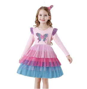 Girls Cotton Party Princess Glitter Tulle Dress Tutu Dress Age 3-8 - Picture 1 of 16