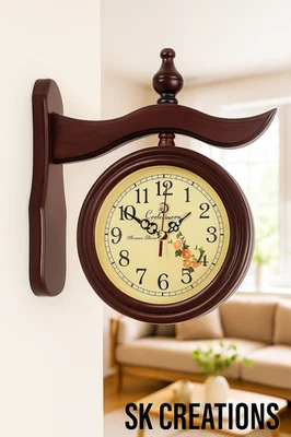 Reloj de Pared Doble Cara Madera Marrón Estilo Antiguo Estación Decoración Navidad Regalo Foto 1 de 4