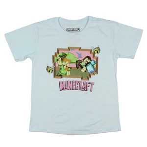 Minecraft Boy's Bee Mob Alex and Steve Kids Short Sleeve T-Shirt (Boys Medium) - Picture 1 of 3