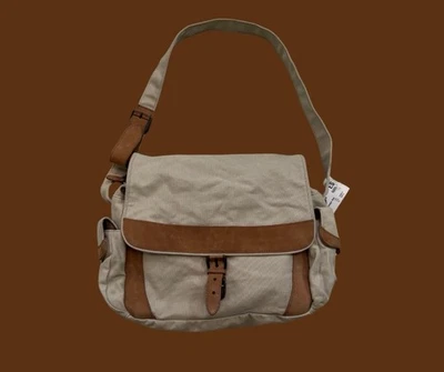 Bolso Bandolera Mensajero LL Bean Cuero Borde Lona Blanqueada por el Sol Bolso de Campo Cartera/Tote Foto 1 de 4