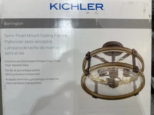 Kichler Barrington 3 - Light 14-in Distressed Steel Semi Flush Mount Light - Picture 1 of 1